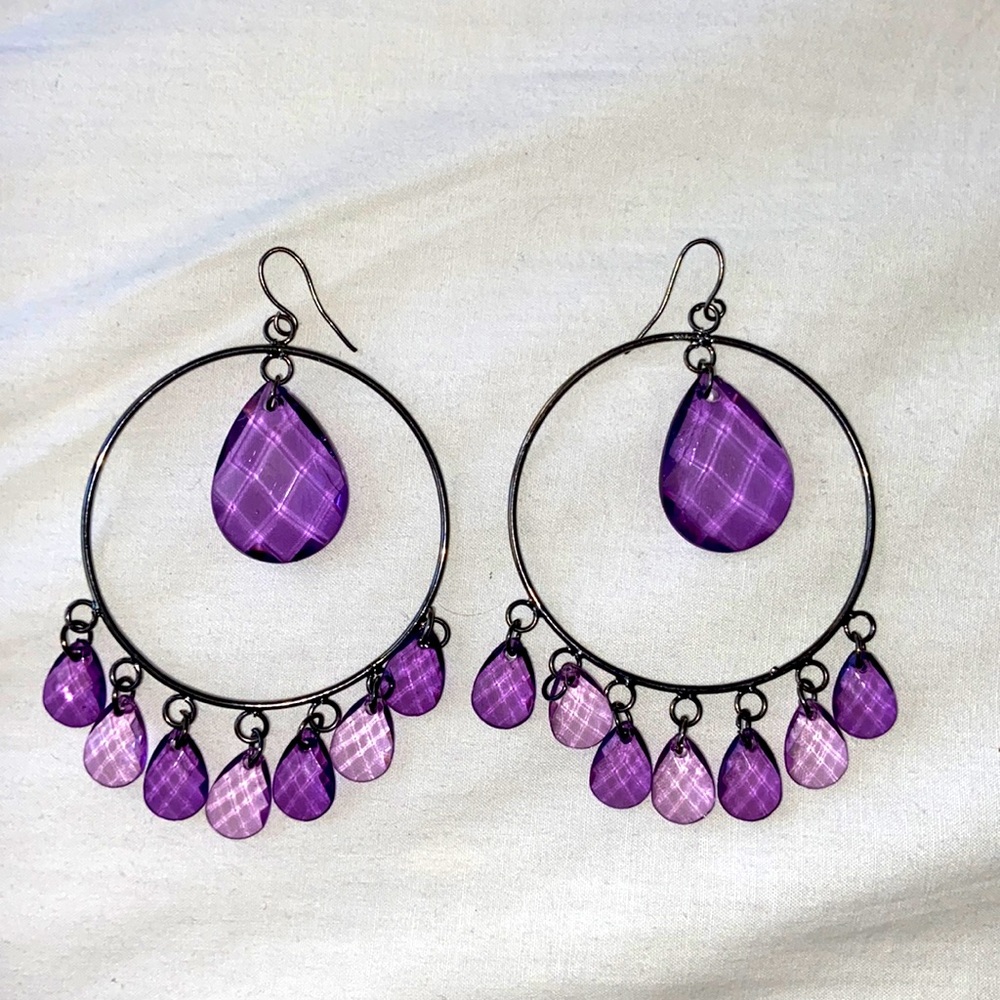 Purple chandelier hoops!!